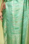 Mint Green Banarasi Silk Saree With Unstitched Blouse