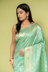 Mint Green Banarasi Silk Saree With Unstitched Blouse