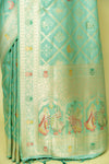 Mint Green Banarasi Silk Saree With Unstitched Blouse