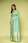 Mint Green Banarasi Silk Saree With Unstitched Blouse