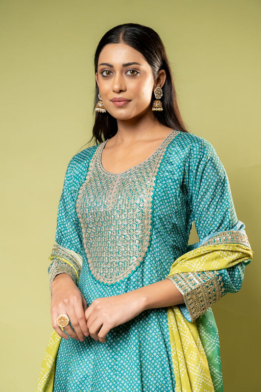 Rama Chinon Floor Length Readymade Suit With Chinon Dupatta