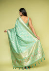 Mint Green Banarasi Silk Saree With Unstitched Blouse