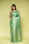 Mint Green Banarasi Silk Saree With Unstitched Blouse