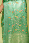Mint Green Banarasi Silk Saree With Unstitched Blouse