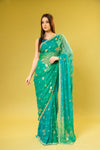 Rama Chiffon Embroidered Saree With Unstitched Blouse