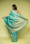 Tea Green Pista Banarasi Silk Saree With Unstitched Blouse