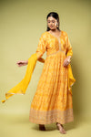 Mango Gold Crepe Floor Length Readymade Suit With Chiffon Dupatta