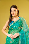 Rama Chiffon Embroidered Saree With Unstitched Blouse