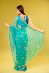 Rama Chiffon Embroidered Saree With Unstitched Blouse