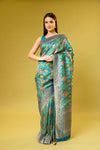 Rama Banarasi Silk Saree With Unstitched Blouse
