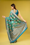 Rama Banarasi Silk Saree With Unstitched Blouse