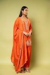 Orange Chinon Readymade Suit And Palazzo With Chinon Dupatta