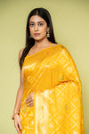 Mustard Banarasi Silk Saree With Unstitched Blouse