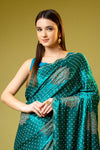 Rama Organza Embroidered Saree With Unstitched Blouse