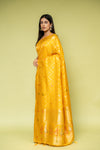 Mustard Banarasi Silk Saree With Unstitched Blouse