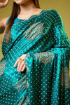 Rama Organza Embroidered Saree With Unstitched Blouse