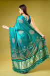 Rama Organza Embroidered Saree With Unstitched Blouse