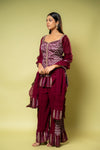 Wine Dola Readymade Sharara Set With Dola Dupatta