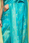 Rama Banarasi Silk Saree With Unstitched Blouse