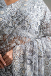 Grey Net Embroidered Saree With Readymade Blouse
