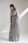 Grey Net Embroidered Saree With Readymade Blouse