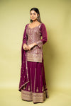 Garnet Georgette Readymade Sharara Set With Georgette Dupatta