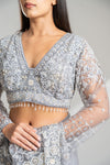 Grey Net Embroidered Saree With Readymade Blouse