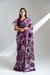 Grey Garnet Organza Embroidered Saree With Readymade Blouse