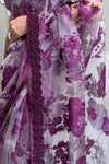 Grey Garnet Organza Embroidered Saree With Readymade Blouse
