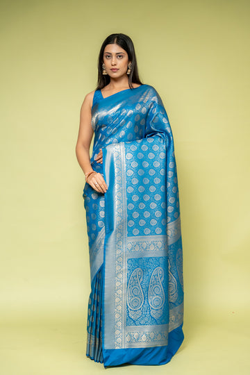 Peacock Banarasi Silk Saree With Unstitched Blouse