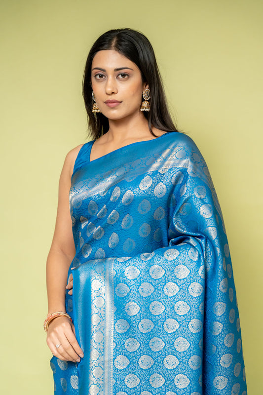 Peacock Banarasi Silk Saree With Unstitched Blouse