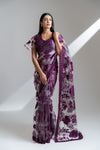 Grey Garnet Organza Embroidered Saree With Readymade Blouse