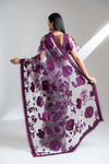 Grey Garnet Organza Embroidered Saree With Readymade Blouse