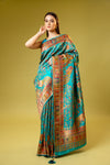 Rama Banarasi Silk Saree With Unstitched Blouse