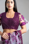 Grey Garnet Organza Embroidered Saree With Readymade Blouse
