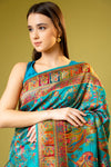 Rama Banarasi Silk Saree With Unstitched Blouse