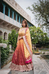 Maroon Mustard Tissue Lehenga Set And Tissue Dupatta With Readymade Blouse