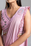 Gajari Lycra Pre-Draped Designer Saree With Readymade Blouse
