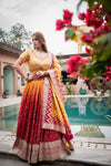 Maroon Mustard Tissue Lehenga Set And Tissue Dupatta With Readymade Blouse