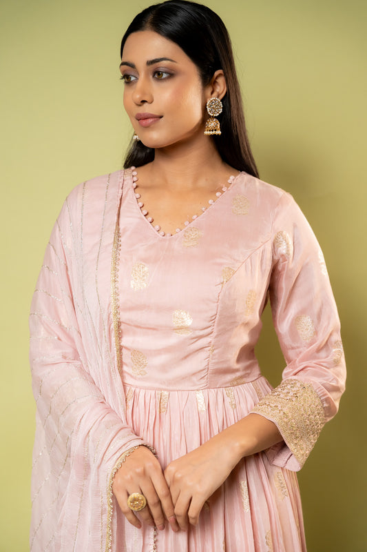 Pink Dola Floor Length Readymade Suit With Chiffon Dupatta