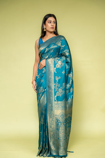 Peacock Banarasi Silk Saree With Unstitched Blouse