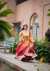 Maroon Mustard Tissue Lehenga Set And Tissue Dupatta With Readymade Blouse