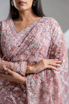 Gajari Net Embroidered Saree With Readymade Blouse