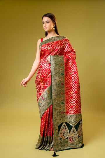 Rani Banarasi Silk Saree With Unstitched Blouse