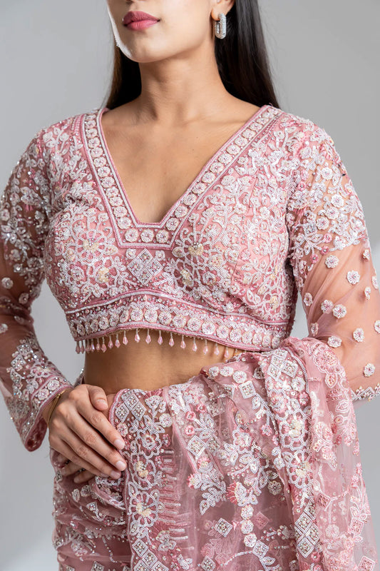 Gajari Net Embroidered Saree With Readymade Blouse