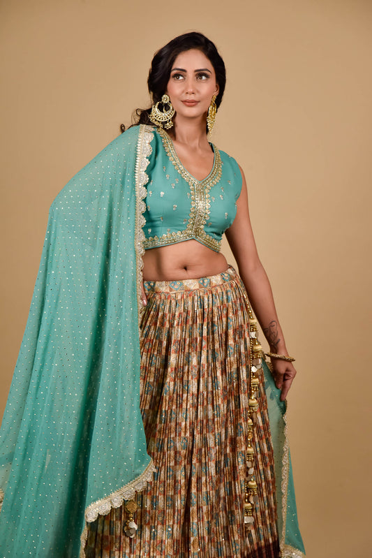 Georgette Sequence Lehenga Set With Readymade Blouse