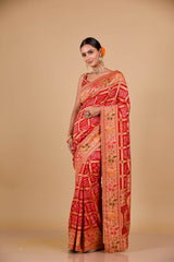 Rani Gajji Silk Banarasi Woven Zari Saree With Unstitched Blouse