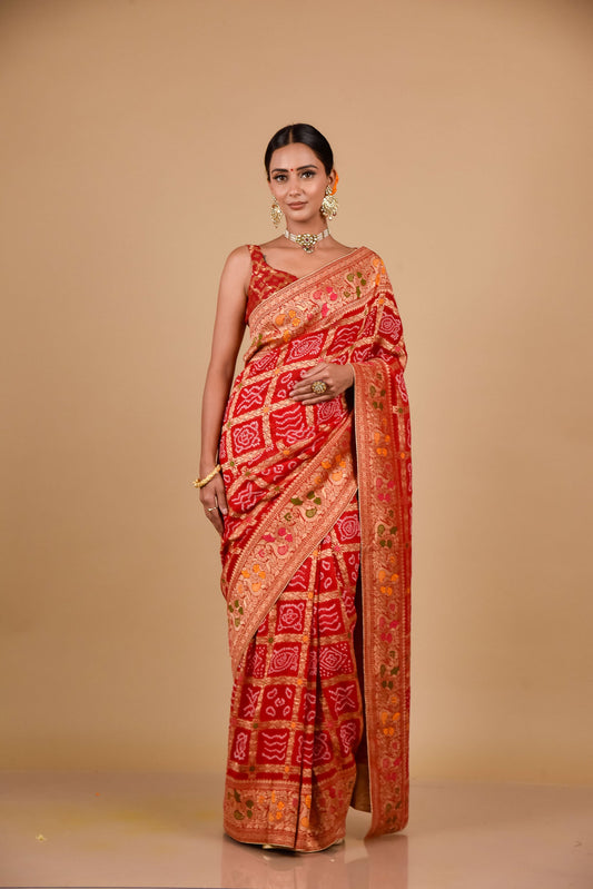 Rani Gajji Silk Banarasi Woven Zari Saree With Unstitched Blouse