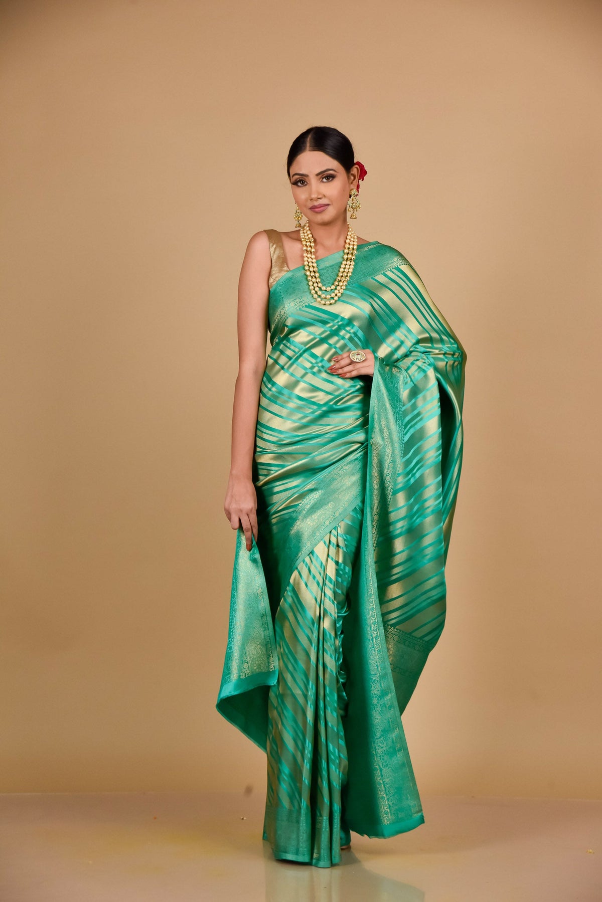 Z-Green South Indian Silk Saree With Unstitched Blouse (Ft:-Anjan Prasad)