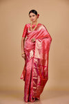 Coral South indian Woven Zari Saree With Unstitched Blouse